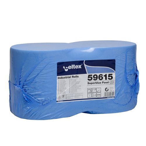 Celtex superblue food ipari törlő cellulóz, kék, 3 réteg, 150m, 500 lap, 26,5x30cm, 2 tekercs/zsugor