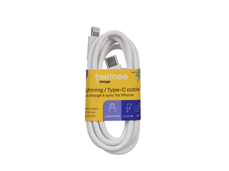 Tekmee gyorstöltő kábel (ut csomag, fehér) 1 m type-c/lightning (iphone) 14 db/csomag