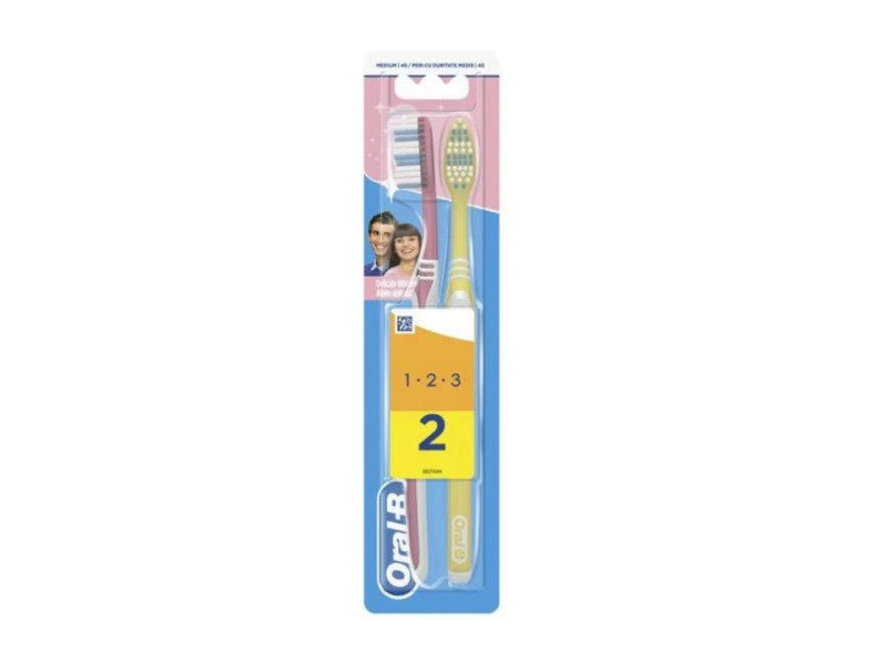 Oral-b fogkefe classic 3 effect 40 medium delicate white 1+1